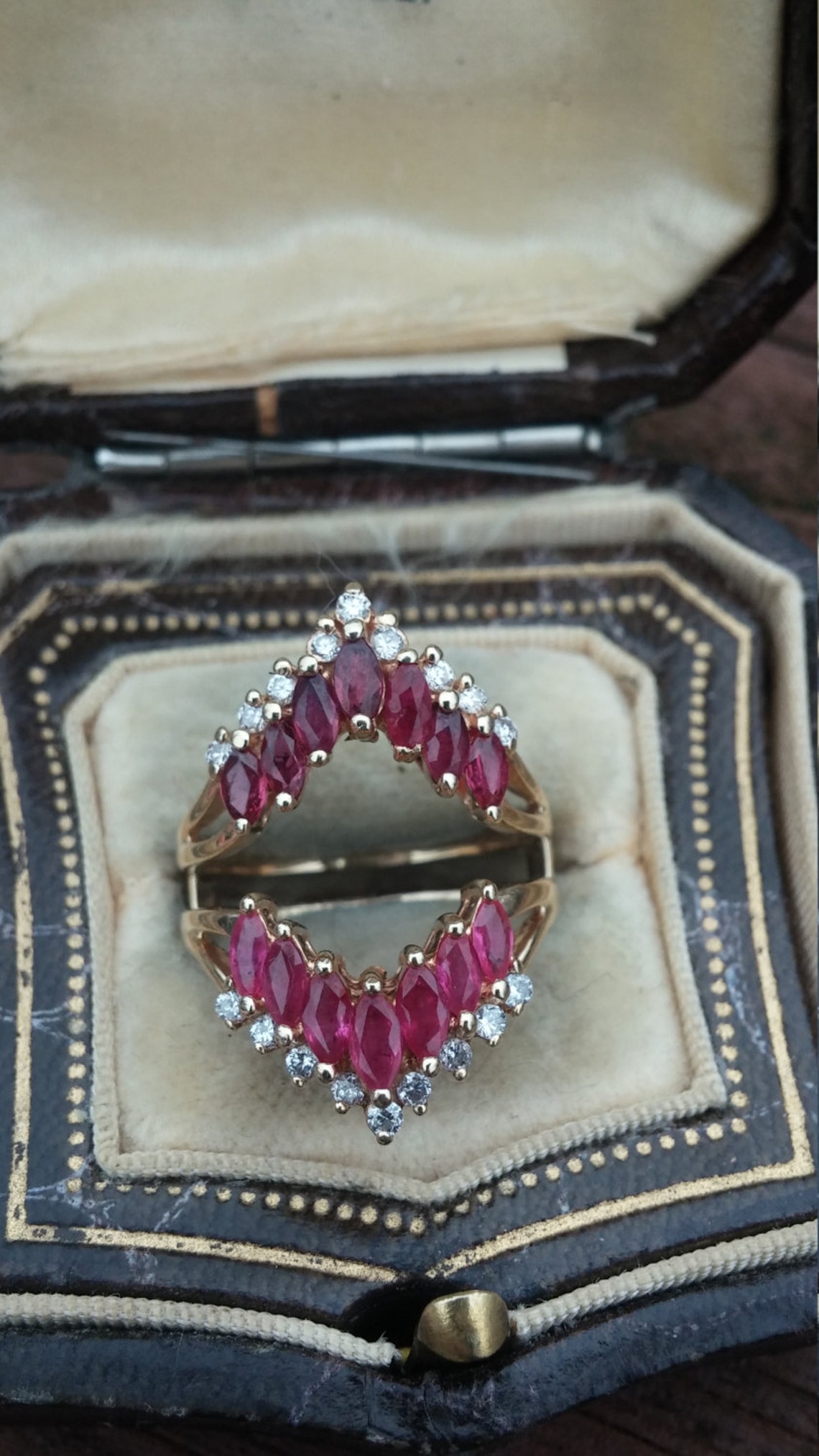 14k Gold Diamond Ruby Ring Guard Wrap Wedding Engagement Etsy