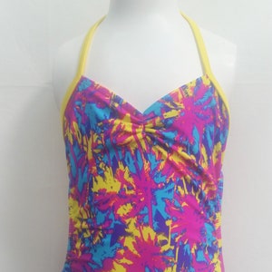 Pink Blue Yellow Tropical Print Leotard, Girls Dance Wear, Dance Leotard, Custom Dance Wear, Gymnastics Leotard, Active Wear, Girls Size 10
