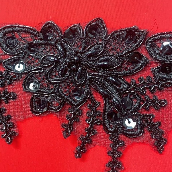 Floral Beaded 3-D Applique in Black, Perfect for Costume Details, Cosplay, Lyrical Dance Costume, Hair Accessory