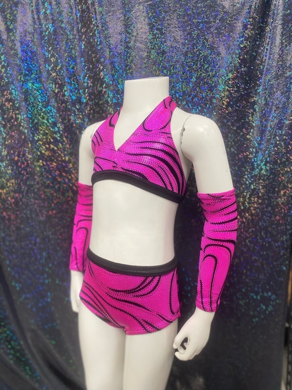 Fuchsia and Black Dance Costume With Matching Armbands, Girls Size 5,  Halter Top, Trunk Bottoms, Two Armbands, Dancewear, Dance Comptetition -   Canada