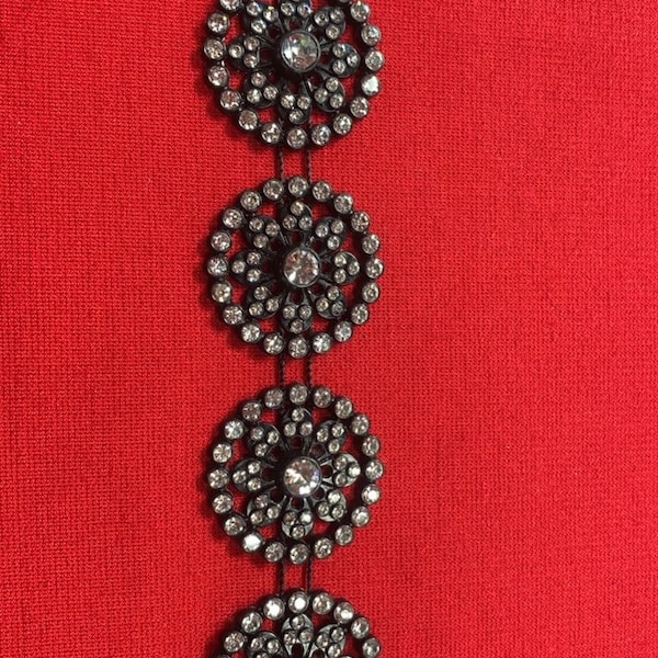 Black Circle Trim with Clear Rhinestones, Sold by the Yard, Black Plastic Backing, Clear Stones, Trim for Costumes, Crafting Trim, Cosplay