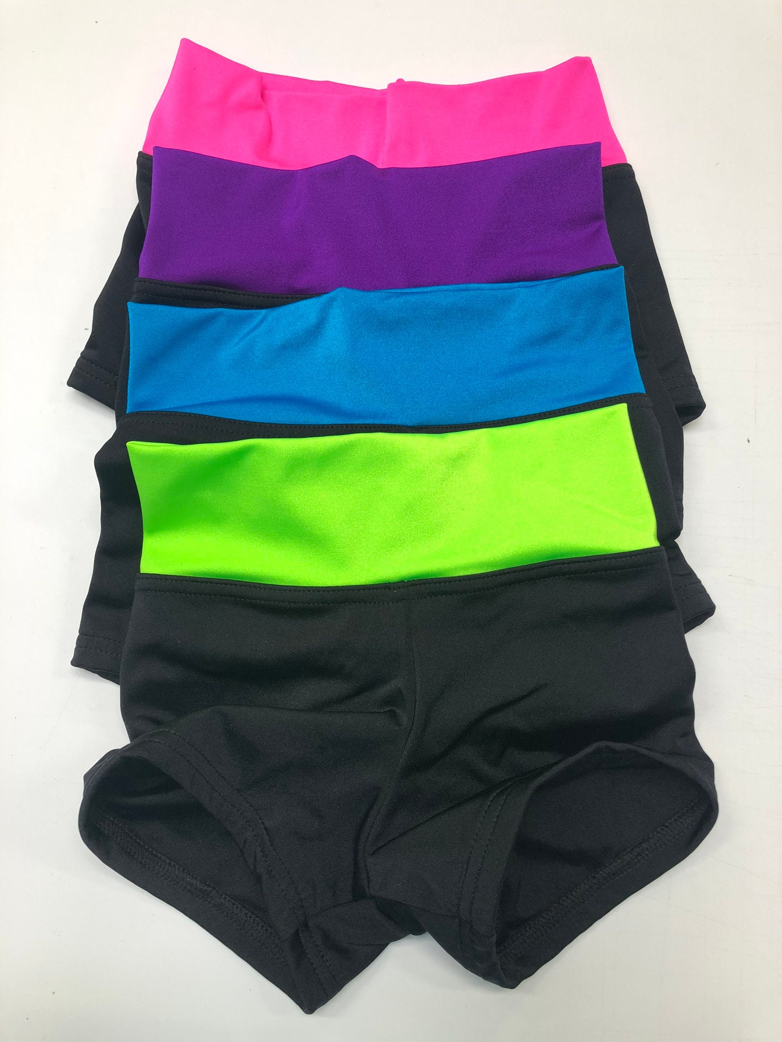 Black Shorts, Color Waistband, Dance Wear, Dance Shorts, Dance Bottoms, Gymnastics Shorts, Neon Colors, Girls Size 7, 8, 10, Teen Size XS