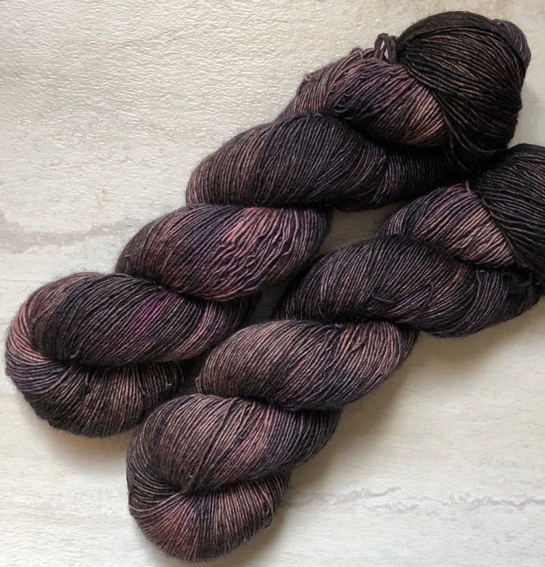 Hand Dyed Sock Yarn Pink Black Merino Singles Tonal Boysenberry Purple Ready to Ship Mauve