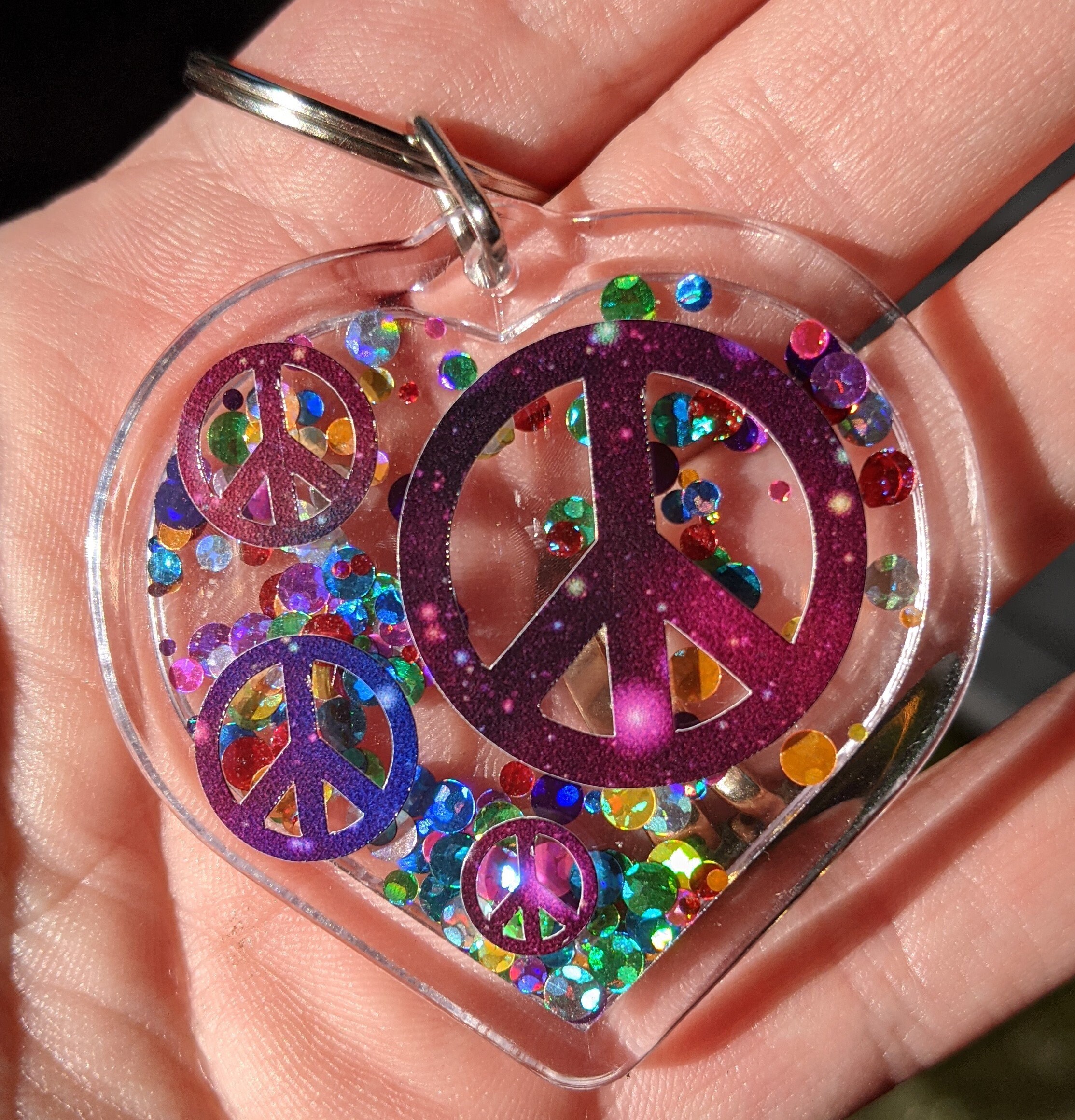 Peace Keychain Heart Keychain Hippie Rainbow Holographic Etsy