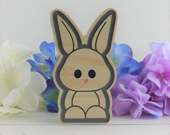 Small Wooden Bunny, Tiered Tray Bunny Décor, Cute Rabbit Decoration, Spring Bunny Decoration, Carved Wooden Bunny