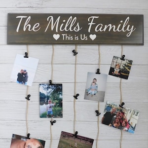 Personalized Family Photo Display Sign, Custom Picture Wall Organizer, Wedding Picture Board, Memory Display Board, Photo Clip Wall Display
