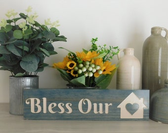 Custom Bless Our Home Wood Sign, Farmhouse Home Décor for Living Room or Entryway, New Home Gift Idea, Bookcase or Shelf Décor