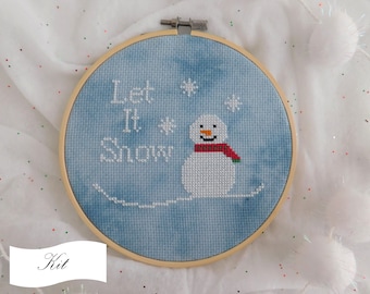 Let It Snow Snowman Cross Stitch Kit, Christmas Cross Stitch Kit, Winter Cross Stitch, Christmas Ornament