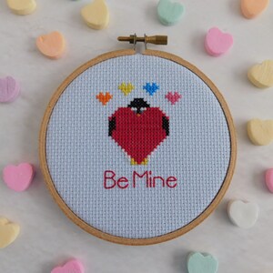 Valentine&#39;s Day Cross Stitch Pattern, Be Mine Cross Stitch Pattern, Penguin Cross Stitch Pattern, Cross Stitch PDF