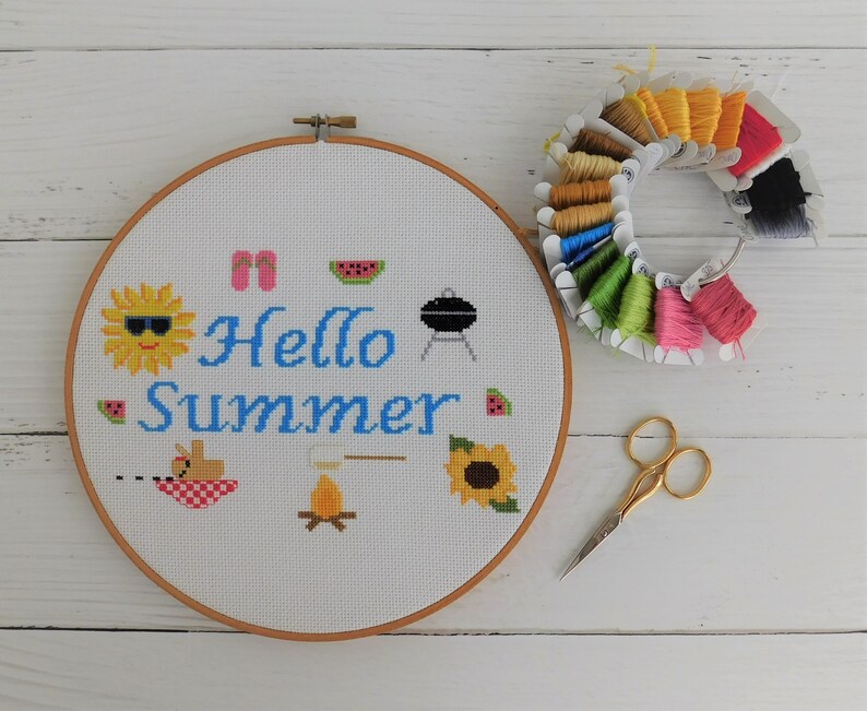 Hello Summer Cross Stitch Pattern Summer Cross Stitch Chart Etsy