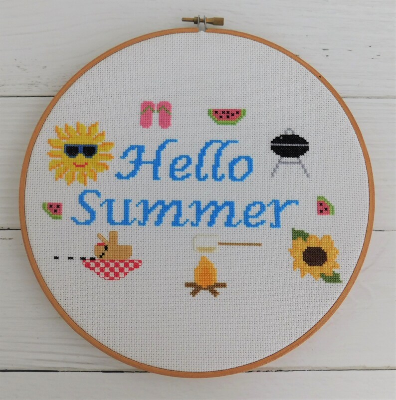 Hello Summer Cross Stitch Pattern, Summer Cross Stitch Chart, Picnic ...
