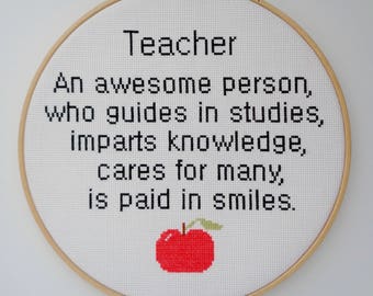 Teacher Cross Stitch Pattern, Teacher Appreciation Gift, Thank You Teacher Chart, Cross Stitch PDF