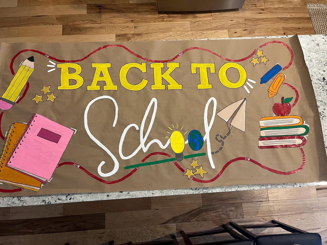 School Theme Painted Banner | First Day of School - 3ft X 6ft | Welcome ...