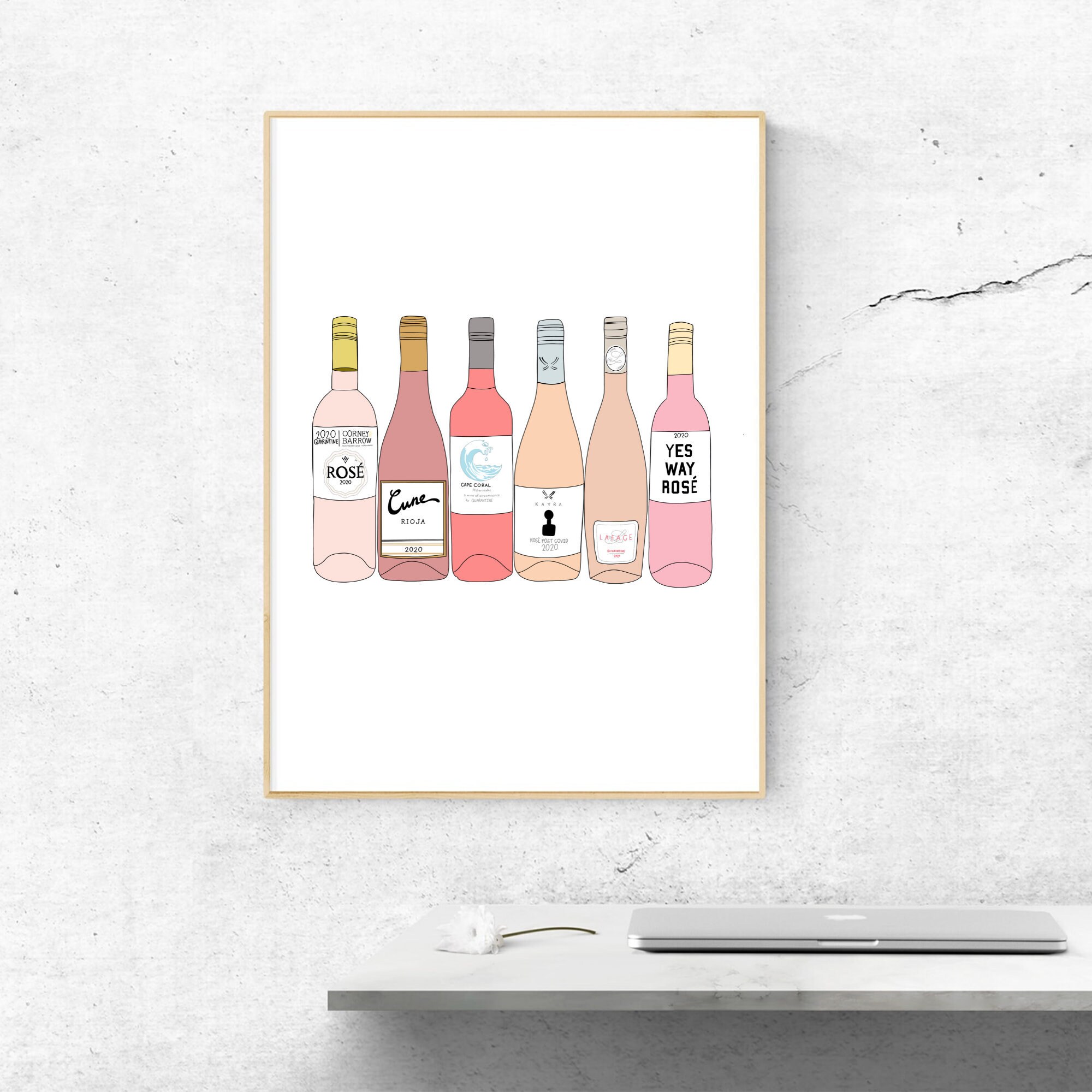 Rosé Wine, Wine Digital Wall Art Printable, Rosé Wine Lover, Wine Wall ...