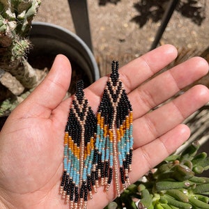 Chevron earrings, beaded chevron, beaded earrings, fringe earrings, shoulder dusters