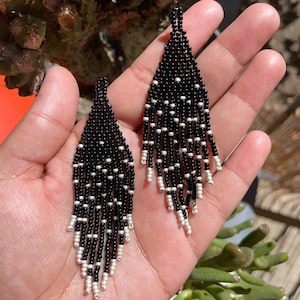 Starry night, starry night earrings, fringe earrings, beaded fringe earrings, beaded earrings