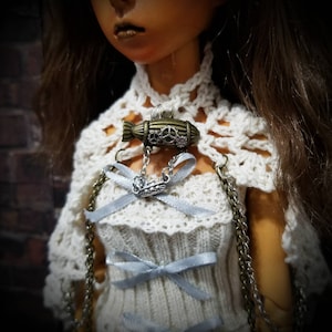 Cream MSD bjd doll chrochet cloak with gears and derigible