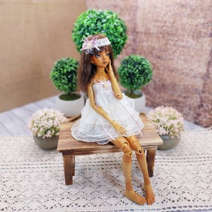 Three layered top and skirt  set with decorative head tie for Msd 1/4 bjd doll
