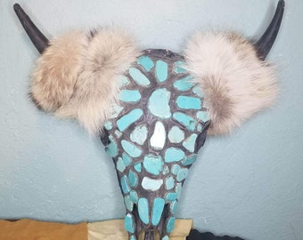 TURQUOISE decorated BUFFALO SKULL