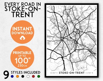 Stoke-on-Trent Map Print: Detailed Cityscape, England UK (Digital Download)
