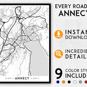 Annecy map print, Annecy print, Annecy city map, Annecy poster, Annecy wall art, Map of Annecy, Annecy art print, Annecy map poster