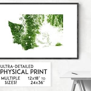 Wälder von Washington Druck | Physische Washington Karte, Washington Poster, USA Karte, Washington Kunst, Washington Karte