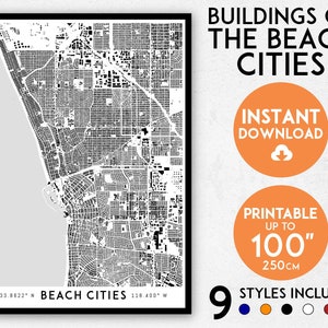Mapa de Redondo Beach, mapa de Hermosa Beach, mapa de Manhattan Beach, impresión de Redondo Beach, impresión de Los Ángeles, mapa de California, impresión de mapas de ciudades playeras
