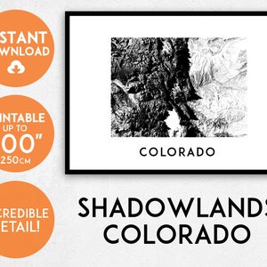 Impression de carte du Colorado de Shadowlands, art de la carte imprimable du Colorado, impression du Colorado, carte des Etats-Unis, art du Colorado, affiche du Colorado, impression d'art mural du Colorado