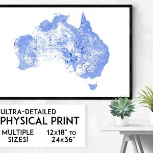 Waterways of Australia print Physical Australia map print, Australia print, Australia art, Australia poster, Australia wall art, Rivers image 1