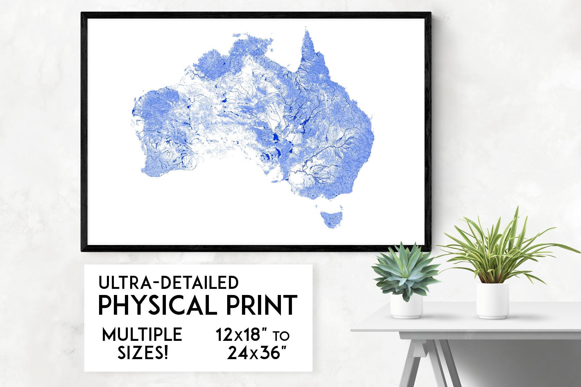 Australia Rivers Map Print: Physical Wall Art Poster