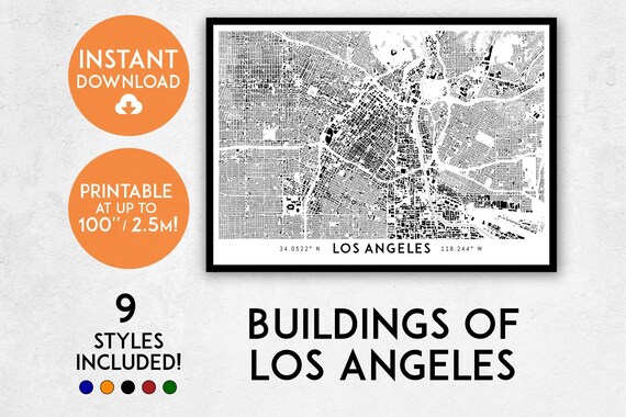 Los Angeles Map Print Printable California Map Art Los | Etsy