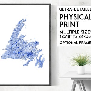 Póster con mapa de las vías navegables de Terranova, impresión de Terranova, impresión de mapa de Terranova, impresión de Canadá, póster de Terranova, arte de Terranova