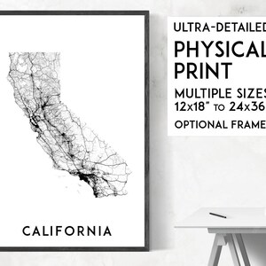 カリフォルニアの道路地図ポスター、カリフォルニアのプリント、カリフォルニアの地図プリント、米国地図、カリフォルニアの都市地図、カリフォルニアのポスター、カリフォルニアの壁アート
