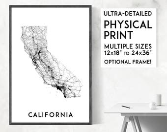 California Roads Map Art Print: Ultra-Detailed USA Wall Art