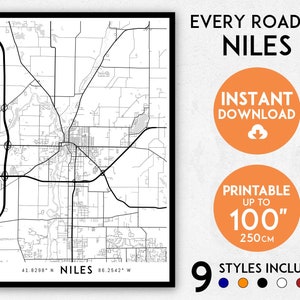 Niles Michigan Map Print: Detailed Cityscape Poster (Digital Download)