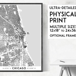 Impression Buildings of Chicago | Impression de carte physique de Chicago, art mural de Chicago, art de Chicago, art de carte de Chicago, affiche de Chicago, impression de carte de l'Illinois