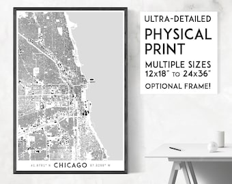Buildings of Chicago print | Physical Chicago map print, Chicago wall art, Chicago art, Chicago map art, Chicago poster, Illinois map print