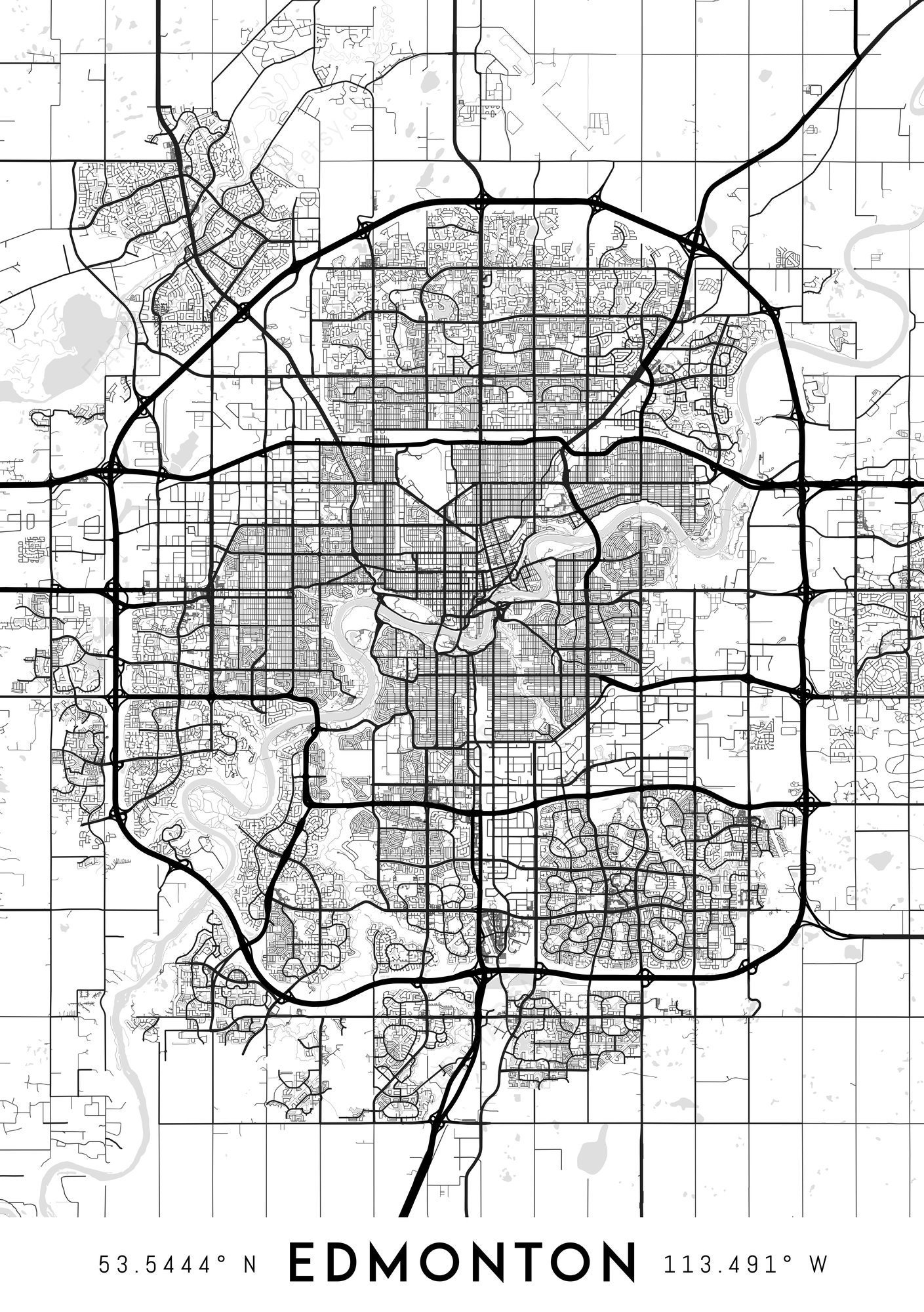 Edmonton Map Print Edmonton Print Edmonton City Map Alberta Etsy Canada