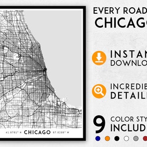 Chicago map print, Chicago print, Chicago city map, Illinois map, Chicago poster map, Chicago wall art, Map of Chicago, Chicago art print