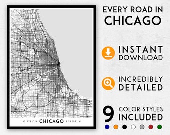 Chicago map print, Chicago print, Chicago city map, Illinois map, Chicago poster map, Chicago wall art, Map of Chicago, Chicago art print