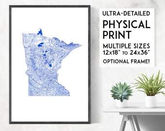Waterways of Minnesota map poster, Minnesota print, Minnesota map print, Minnesota city map, Minnesota poster, Minnesota wall art
