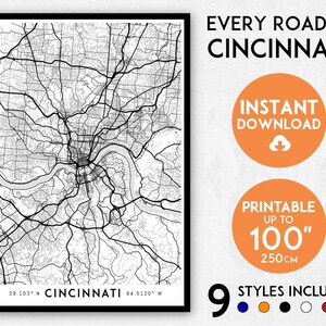 Cincinnati Ohio Map Art Print: Detailed Cityscape (Digital Download)