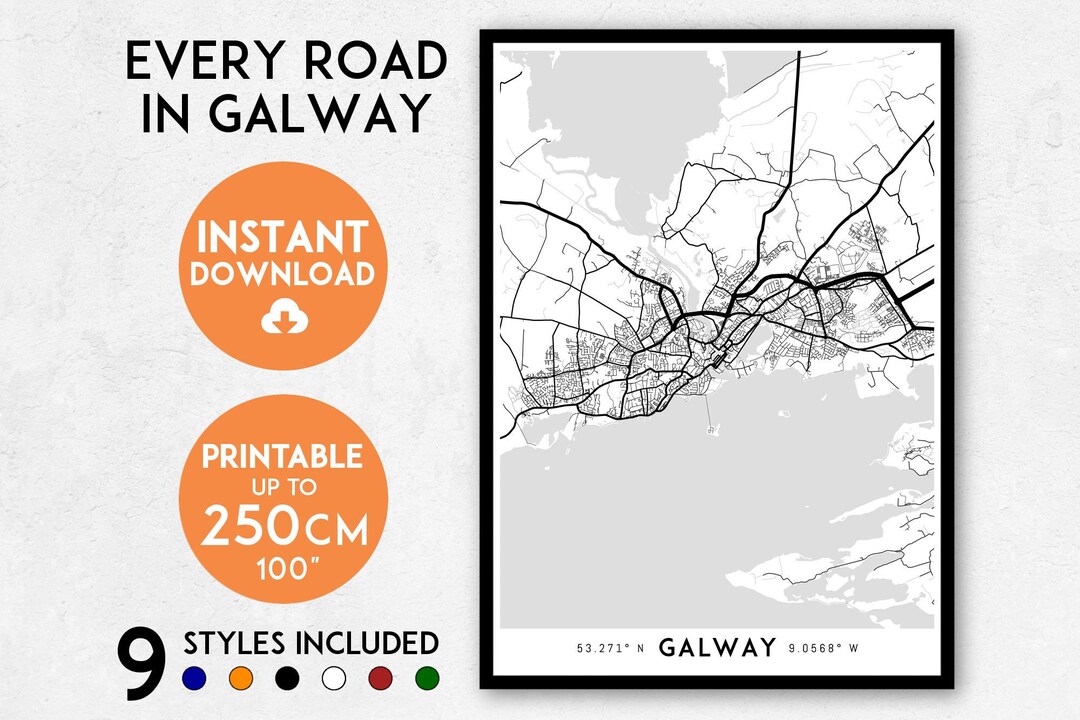 Galway Map Print, Printable Galway Map Art, Galway Print, Ireland Map ...