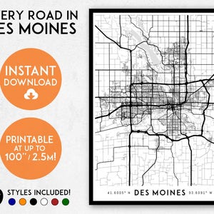 Des Moines map print, Printable Des Moines map art, Des Moines print, Iowa map, Des Moines art, Des Moines poster, Des Moines wall art