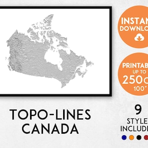 Topo-lines Canada map print, Minimalist Canada print, Canada map, Canada poster, Canada wall art, Map of Canada, Canada art print