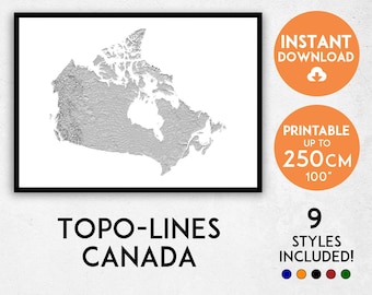 Topo-lines Canada map print, Minimalist Canada print, Canada map, Canada poster, Canada wall art, Map of Canada, Canada art print