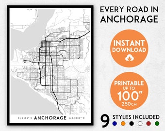 Anchorage map print, Anchorage print, Anchorage Alaska map, Anchorage poster, Anchorage wall art, Map of Anchorage, Anchorage art