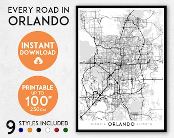 Orlando map print, Orlando print, Orlando city map, Florida map, Orlando poster, Orlando wall art, Map of Orlando, Orlando art print