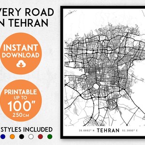Tehran map print, Printable Tehran map art, Tehran print, Iran map, Tehran art, Tehran poster, Tehran wall art, Tehran gift, Map of Tehran