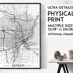 Detroit poster print, Physical Detroit map print, Detroit print, Michigan print, Detroit art, Detroit poster, Detroit wall art, Detroit gift